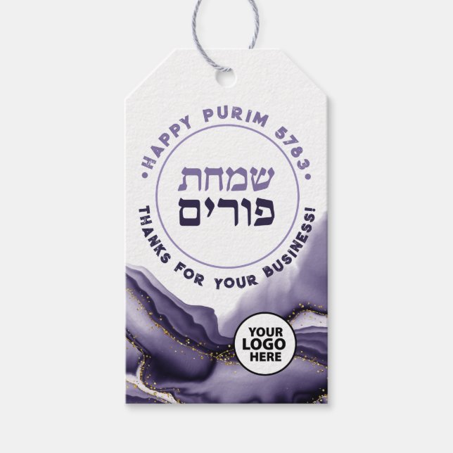 Étiquettes-cadeau Logo de l'entreprise Purim Watercolor Agate Geode (Devant)