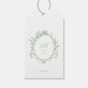 Étiquettes-cadeau Logo de mariage Crest Monogram Green Chinoiserie