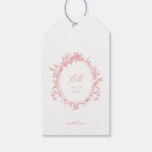 Étiquettes-cadeau Logo de mariage Crest Monogram Pink Chinoiserie