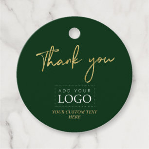 Étiquettes Cadeau Logo de société personnalisé Merci Or & Vert