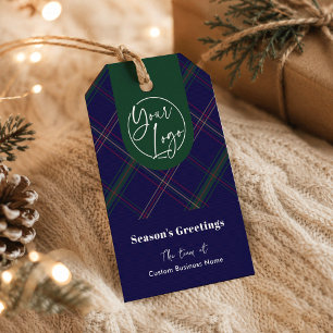 Étiquettes-cadeau Logo d'entreprise bleu marine à carreaux Fêtes de