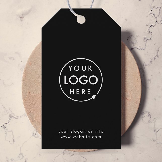 Étiquettes-cadeau Logo d'entreprise | Entreprise Professionnel Noir (Sleek black company branded gift tags for small business gifting, packaging & brand promotion.)