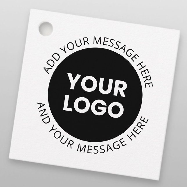 Étiquettes Cadeau Logo d'entreprise et texte modifiable blanc et noi (Créateur téléchargé)