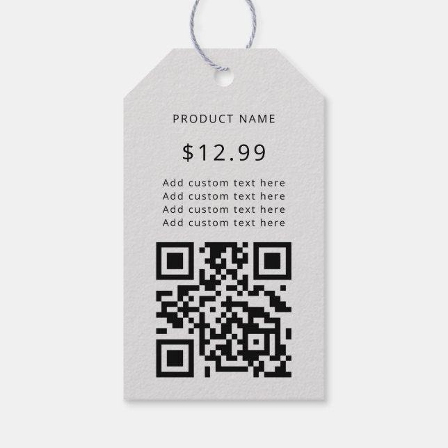 Étiquettes-cadeau Logo d'entreprise moderne Code QR Clair Gris Prix  (Dos)
