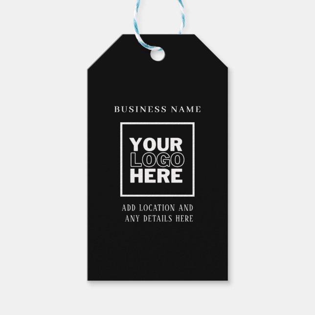 Étiquettes-cadeau Logo d'entreprise personnalisé noir et blanc (Devant)