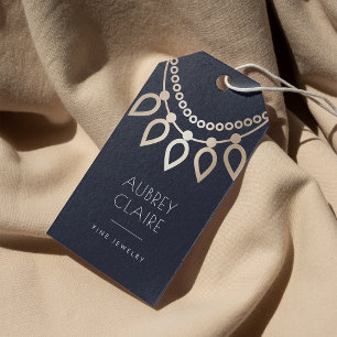 Étiquettes-cadeau Logo du collier marine et or Balises de hachage