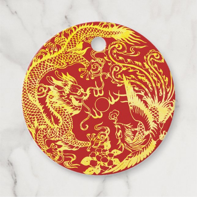 Étiquettes Cadeau Logo du mariage chinois Dragon phoenix (Devant)