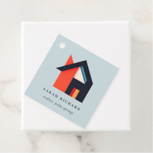 Étiquettes Cadeau Logo moderne Coloré Maison Realtor Bleu Rouge Oran