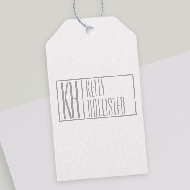 Étiquettes-cadeau Logo Moderne Grey Initiales & Nom (Créateur téléchargé)