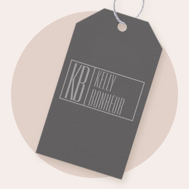 Étiquettes-cadeau Logo moderne, gris sur gris foncé, initiales et no (Créateur téléchargé)