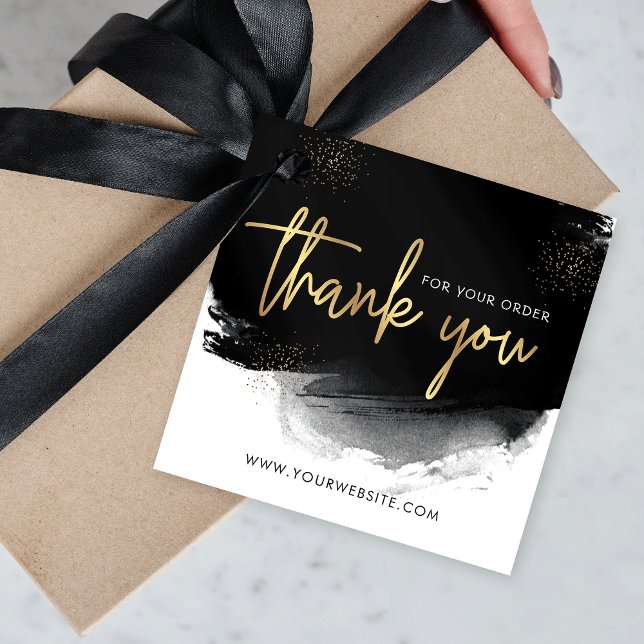 Étiquettes Cadeau Logo moderne Noir & Or Merci d'affaires (Add a touch of glam to your packages with this black and gold business thank you hang tag design)