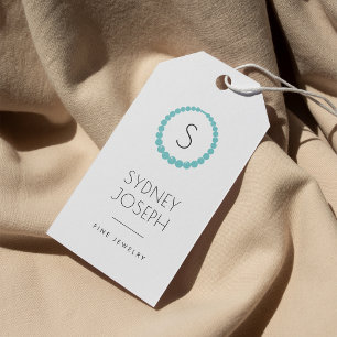 Étiquettes-cadeau Logo Monogramme Aqua Collier Balises de hachage