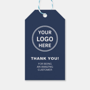Étiquettes-cadeau Logo personnalisé bleu marine Merci Entreprise