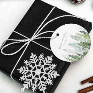 Étiquettes Cadeau Logo personnalisé de forêt de pins aquarelle rusti
