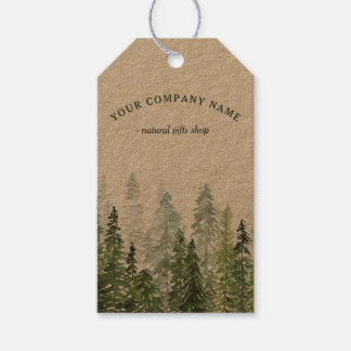 Étiquettes-cadeau Logo personnalisé de forêt de pins aquarelle rusti