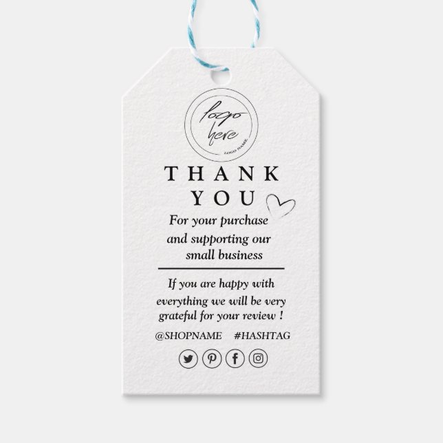 Étiquettes-cadeau Logo personnalisé Kraft papier merci pour l'étique (Devant)