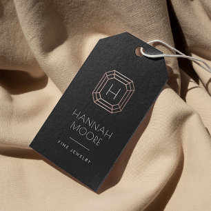 Étiquettes-cadeau Logo rose Gold Gem Monogram Balises de hachage d