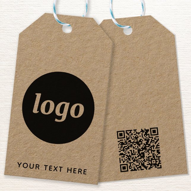 Étiquettes-cadeau Logo simple avec texte et codes QR Balises commerc (Simple logo with custom text business branding promotional QR code price or hang tag)