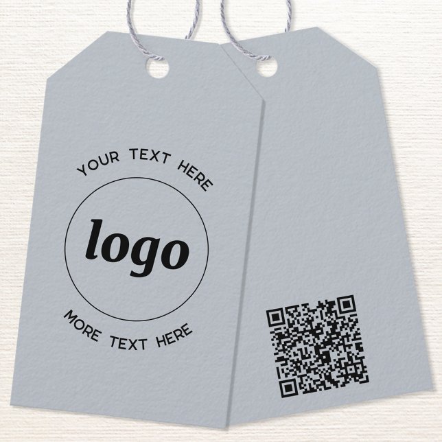 Étiquettes-cadeau Logo Texte QR Code Bleu Prix professionnel ou (Logo with custom text and QR code business promotional dusty pastel powder blue product or price tag)