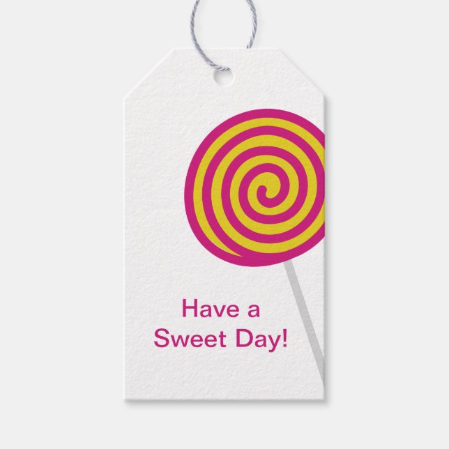 Étiquettes-cadeau Lollipop ont un.Sweet Day rose et jaune (Devant)