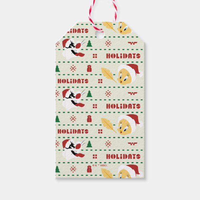 Étiquettes-cadeau LOONEY TUNES™ SYLVESTER™ & TWEETY™ Motif de vacanc (Devant)