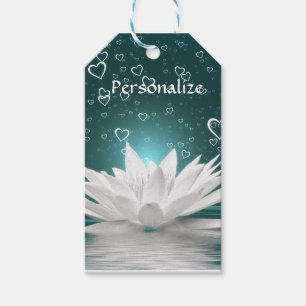 Étiquettes-cadeau Lotus & Hearts blancs Zen romantique personnalisen