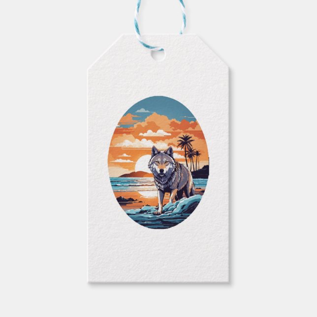 Étiquettes-cadeau Loup sur la plage (Devant)
