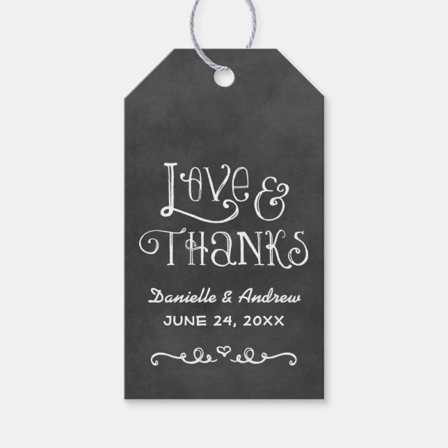Étiquettes-cadeau Love and Thanks Rustic Script Chalkboard Mariage (Devant)