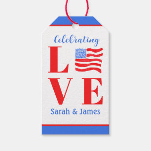 Étiquettes-cadeau LOVE Aquarelle Drapeau Américain NOM Mariage 