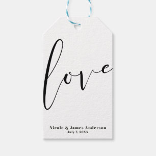 Étiquettes-cadeau LOVE Black White Typographie moderne Mariage Faveu