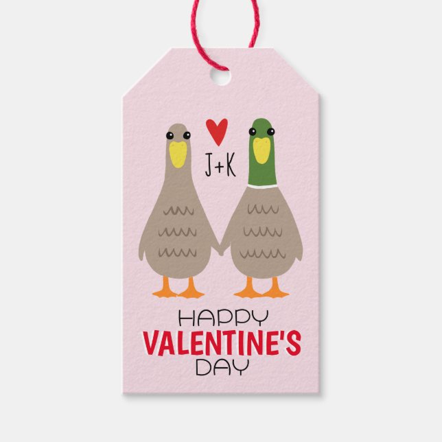 Étiquettes-cadeau Love Ducks Heureuse Sainte-Valentin Cute Custom (Devant)