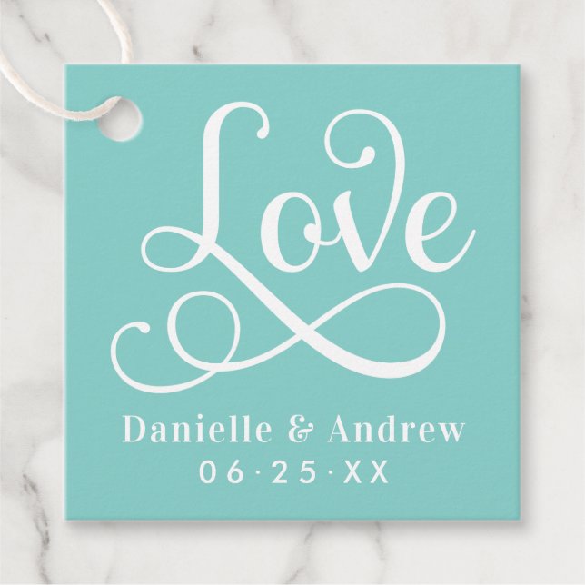 Étiquettes Cadeau Love Elegant Aqua Calligraphie Mariage Monogramme (Devant)