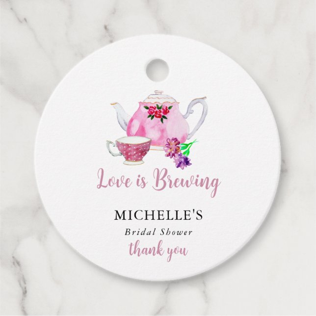 Étiquettes Cadeau Love is Brewing Bridal Shower Thé à la menthe  (Devant)