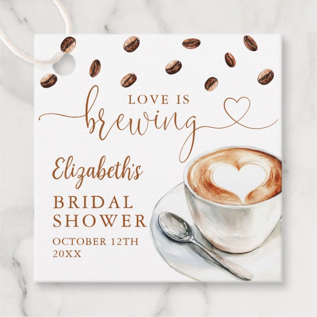 Étiquettes Cadeau Love Is Brewing Coffee Bridal Shower Favor (Devant)