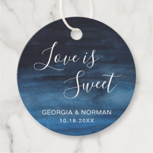Étiquettes Cadeau Love Is Sweet Bleu Marine Aquarelle Mariage