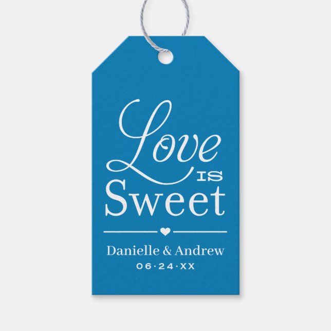 Étiquettes-cadeau Love is Sweet Blue Script Wedding Monogram (Devant)
