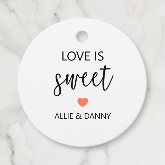 Étiquettes Cadeau Love is Sweet Gift Tags, Coral Mariage (Devant)