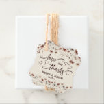 Étiquettes Cadeau Love & Merci Rustic Boho Chic Fleur sauvage Mariag<br><div class="desc">Invités Mercis mariages avec ces belles étiquettes de faveur. Le design aux couleurs crème et mocha présente un thème boho chic rustique avec des fleurs sauvages délicats dans les tons terre cuite, rose poussiéreux et bleu étain. Le texte dit "Amour et Merci" et est écrit dans un script élégant lettrage...</div>