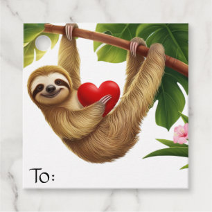 Étiquettes Cadeau Love Sloth Holding Heart Hanging in Tree Valentine