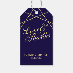 Étiquettes-cadeau 'Love & Thanks' Marine & Gold Elegant Wedding Favo