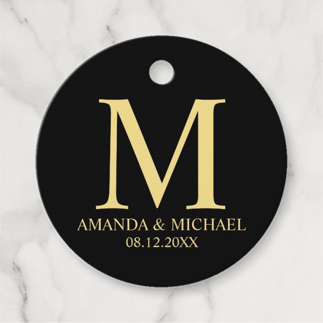 Étiquettes Cadeau 'Love & Thanks' Noir & Or Mariage élégant (Devant)