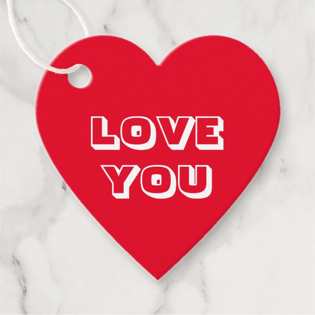 Étiquettes Cadeau Love You rouge blanc moderne audacieuse typographi (Devant)