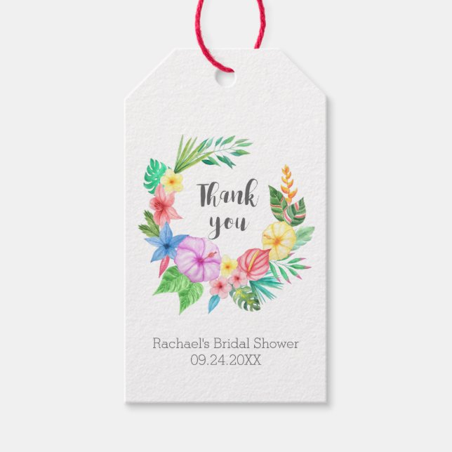 Étiquettes-cadeau Luau Tropical Flower Fête des mariées Merci Favor (Devant)