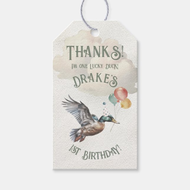 Étiquettes-cadeau Lucky Duck 1ère fête d'anniversaire (Devant)
