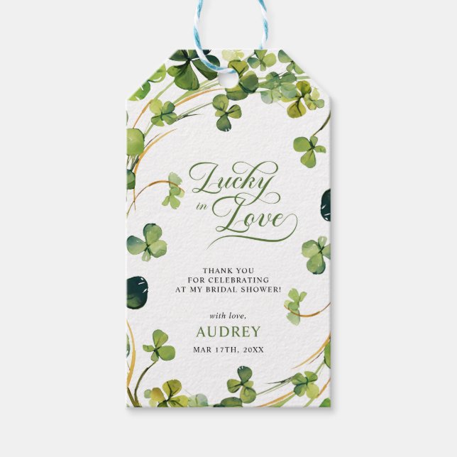 Étiquettes-cadeau Lucky in Love Baby Shower Shamrock Vert (Devant)