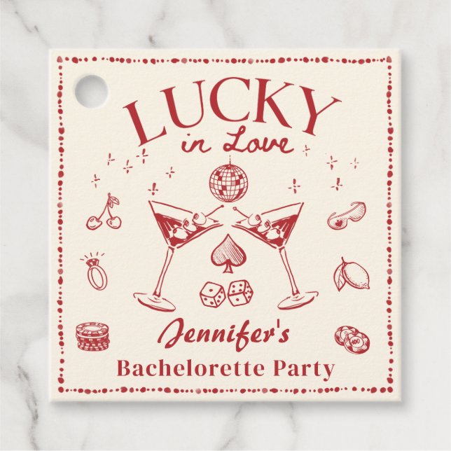 Étiquettes Cadeau Lucky In Love Red Bachelorette Party Classique (Devant)