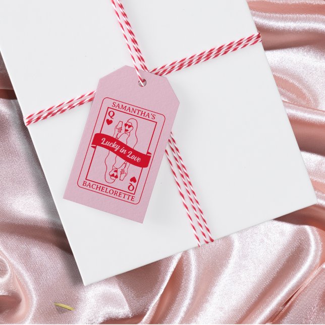 Étiquettes-cadeau Lucky In Love Rose & Red Bachelorette Favoriser (Lucky In Love Pink & Red Bachelorette Favor Gift Tags)