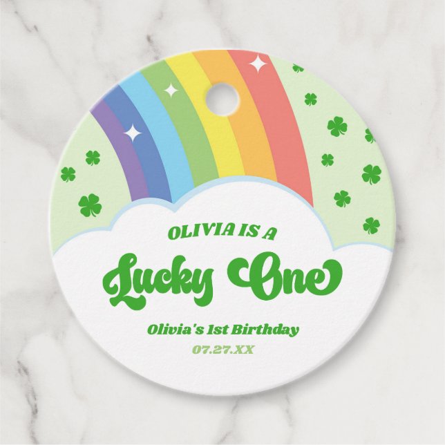 Étiquettes Cadeau Lucky One Lucky Charm Rainbow 1er Anniversaire (Devant)