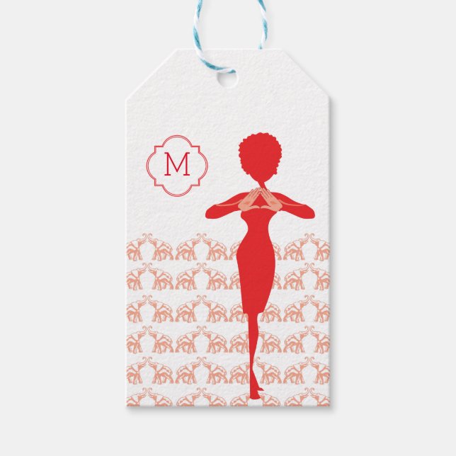 Étiquettes-cadeau Lucky Red Elephant fille monogramme (Devant)