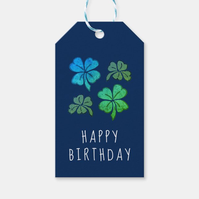 Étiquettes-cadeau Lucky Shamrock Clover Joyeux anniversaire (Devant)